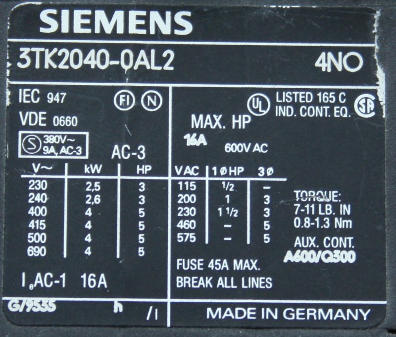 kontaktor Siemens 3TK2040-0AL2